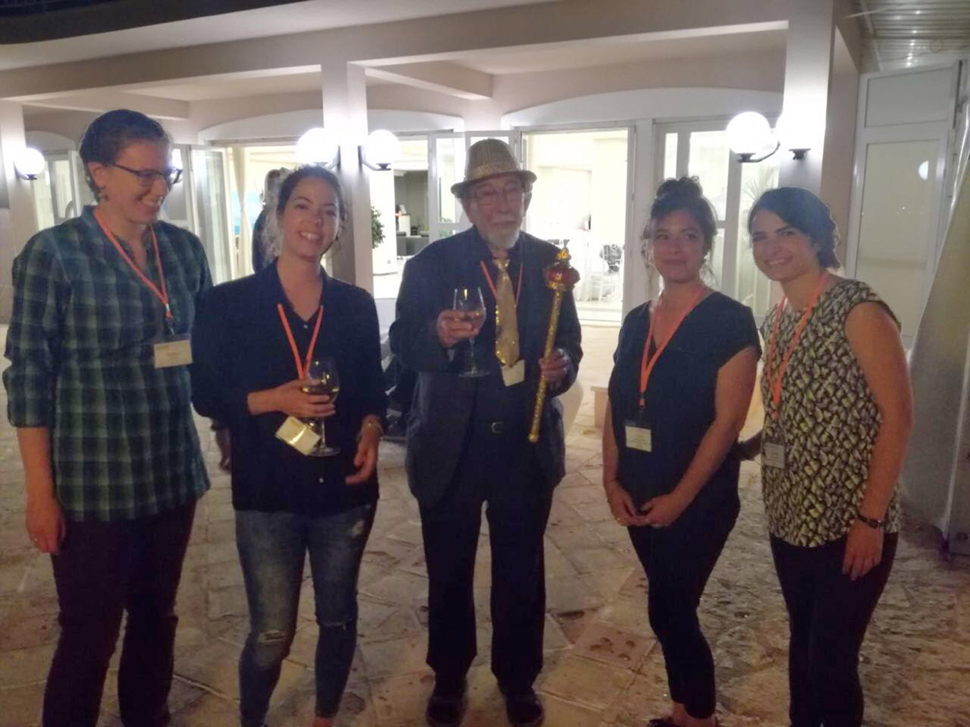 Cecile Exertier and Matilde Trabuco with Professor Sir Tom Blundell director of the Erice International Crystallography School